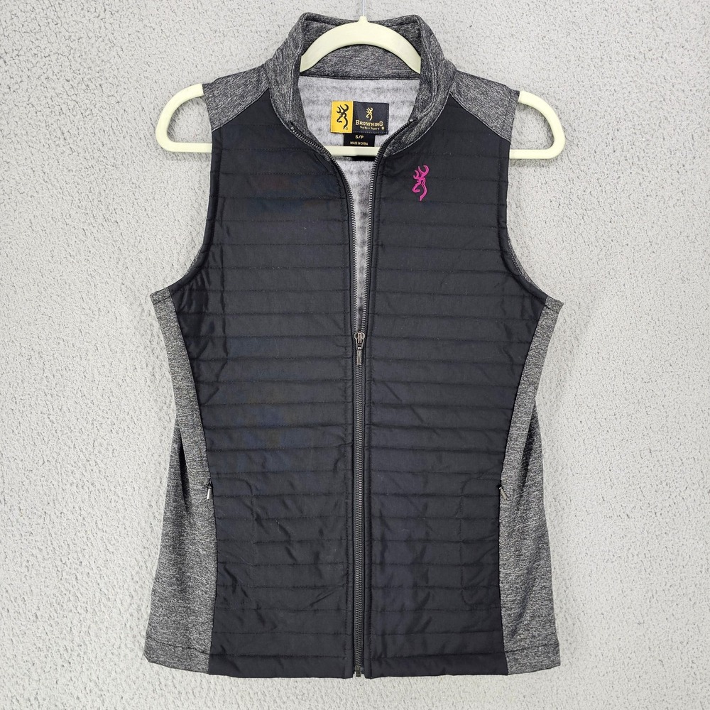 Browning Vest Womens Small Gray Quilted Full Zip Insulated Outdoor A0002786